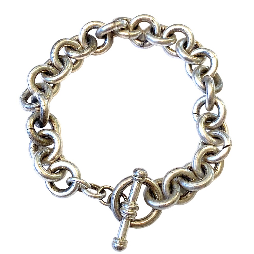 Chunky Thick Silver Chain Toggle Bracelet